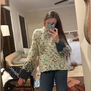Anthropologie Cream and Blue Knit Sweater